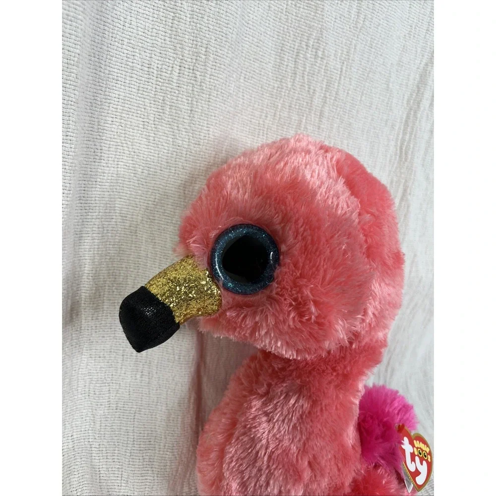 Ty Beanie Boos Flamingo Plush Bird Stuffed Animal Gilda‎ Gold Black Pink 10